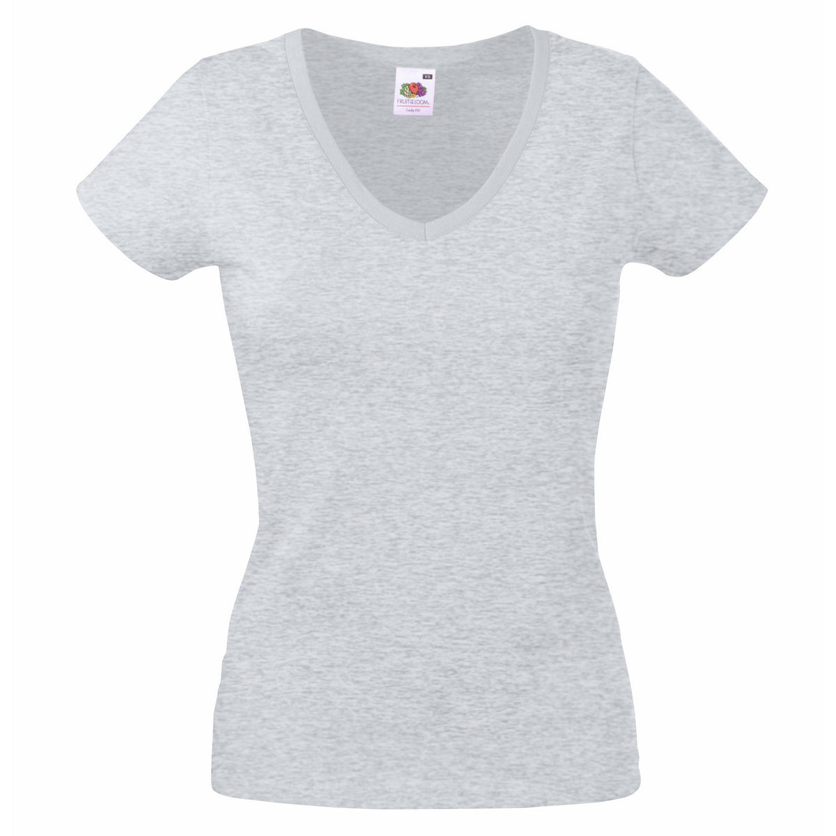 Heather Grey - Front - Fruit Of The Loom Womens-Ladies Valueweight V Neck Lady Fit T-Shirt
