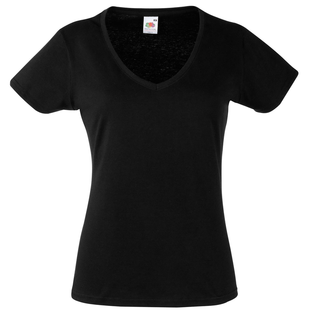Black - Front - Fruit Of The Loom Womens-Ladies Valueweight V Neck Lady Fit T-Shirt