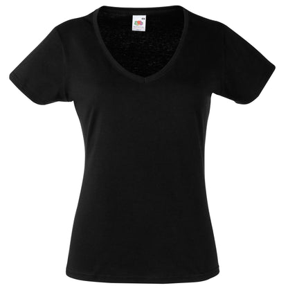 Black - Front - Fruit Of The Loom Womens-Ladies Valueweight V Neck Lady Fit T-Shirt