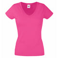 Fuchsia - Front - Fruit Of The Loom Ladies Lady-Fit Valueweight V-Neck Short Sleeve T-Shirt