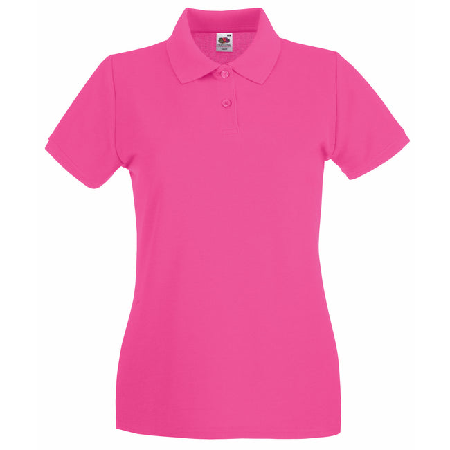 Fuchsia - Front - Fruit of the Loom Womens-Ladies Premium Fitted Short-Sleeved Polo Shirt