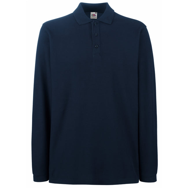 Deep Navy - Front - Fruit Of The Loom Mens Premium Long Sleeve Polo Shirt