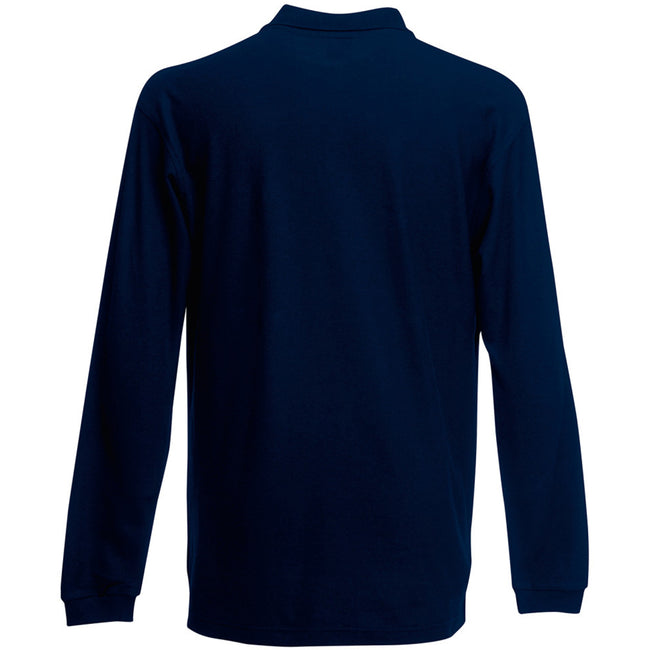 Deep Navy - Back - Fruit Of The Loom Mens Premium Long Sleeve Polo Shirt