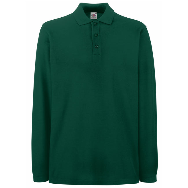 Forest Green - Front - Fruit Of The Loom Mens Premium Long Sleeve Polo Shirt