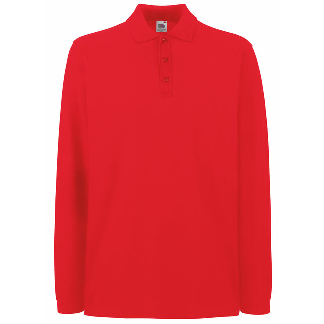 Red - Front - Fruit Of The Loom Mens Premium Long Sleeve Polo Shirt