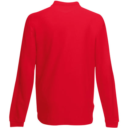 Red - Back - Fruit Of The Loom Mens Premium Long Sleeve Polo Shirt