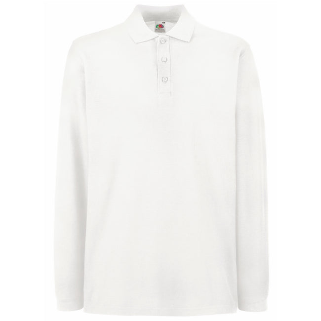 White - Front - Fruit Of The Loom Mens Premium Long Sleeve Polo Shirt