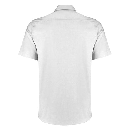 White - Back - Kustom Kit Mens Short Sleeve Tailored Fit Premium Oxford Shirt