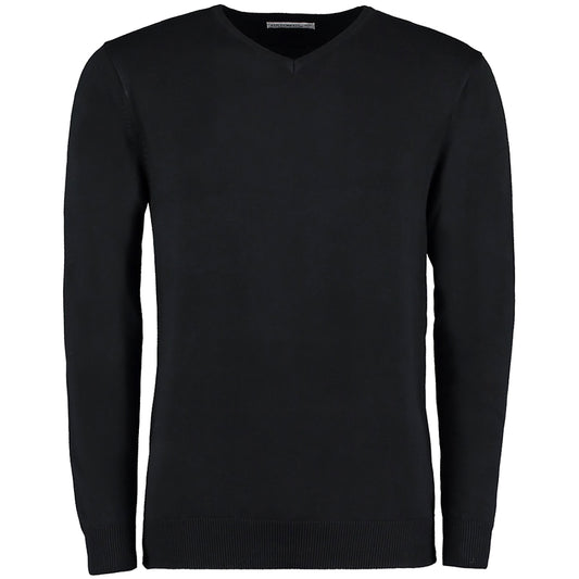 Black - Front - Kustom Kit Mens Arundel Long Sleeve V-Neck Sweater