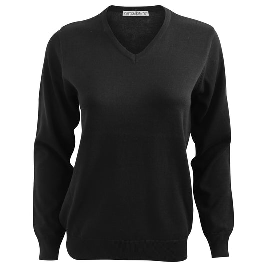 Black - Front - Kustom Kit Ladies Arundel Long Sleeve V-Neck Sweater