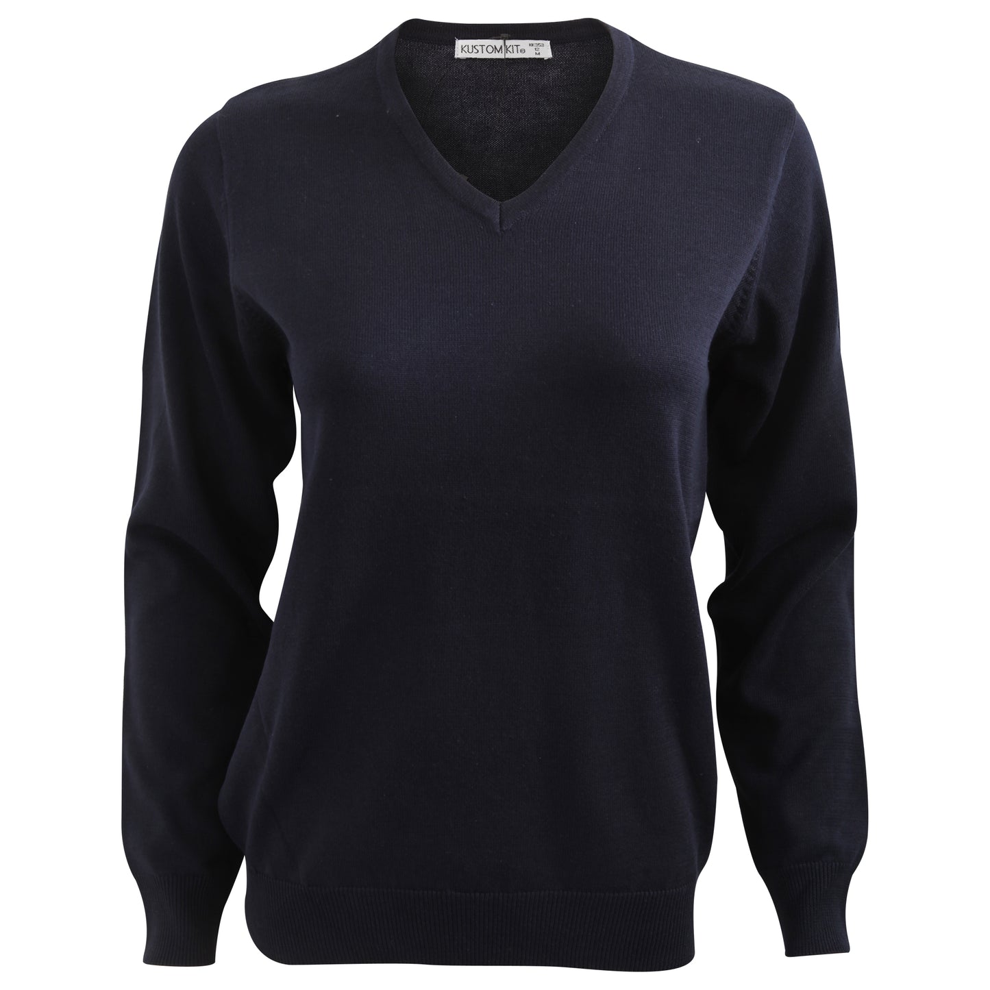 Navy Blue - Front - Kustom Kit Ladies Arundel Long Sleeve V-Neck Sweater