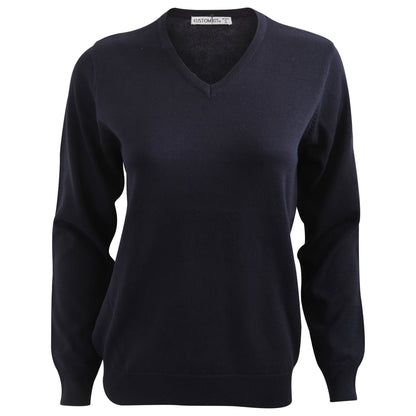 Navy Blue - Front - Kustom Kit Ladies Arundel Long Sleeve V-Neck Sweater