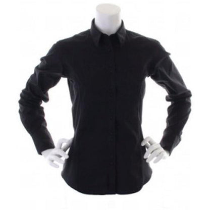Black - Back - Kustom Kit Ladies City Long Sleeve Blouse