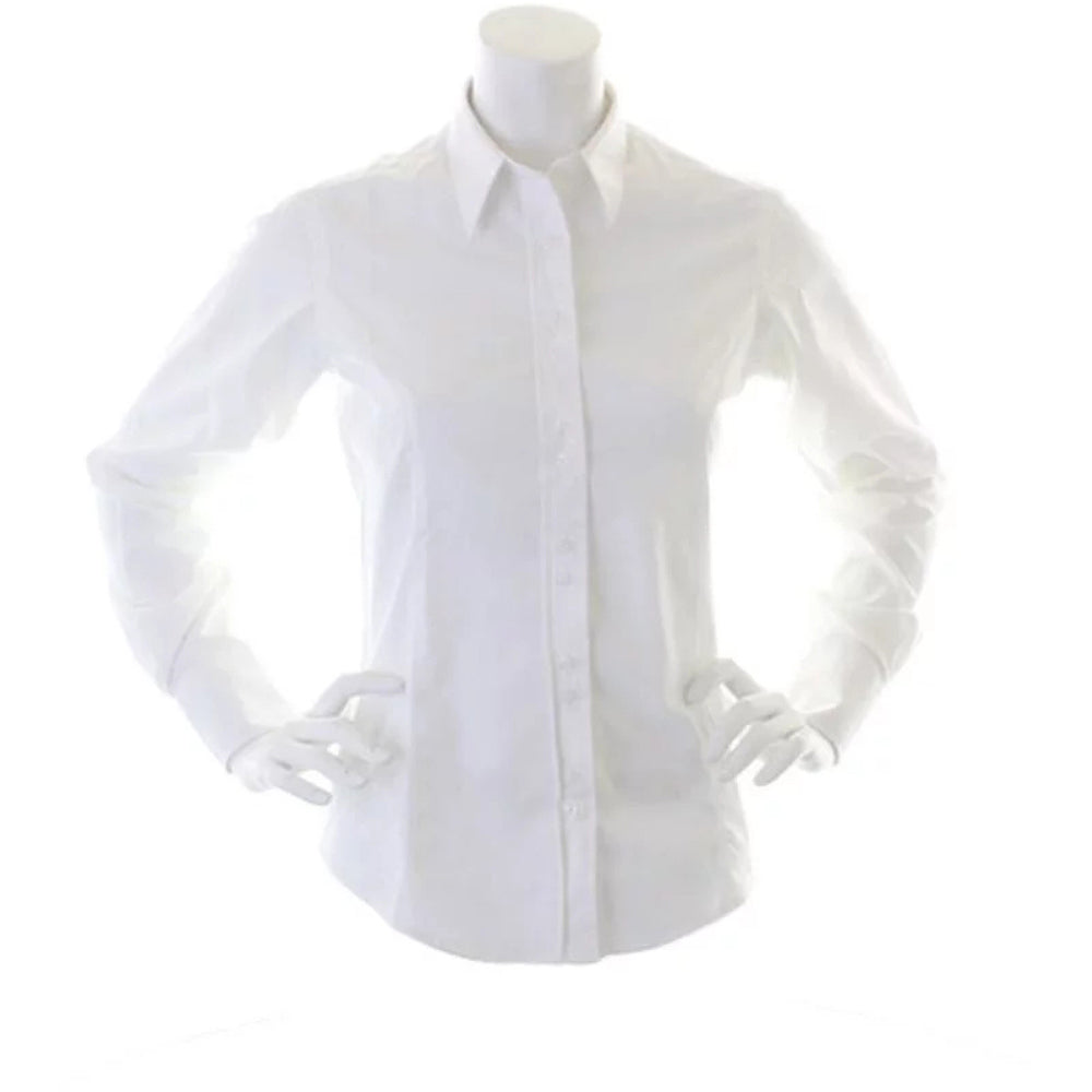 White - Back - Kustom Kit Ladies City Long Sleeve Blouse