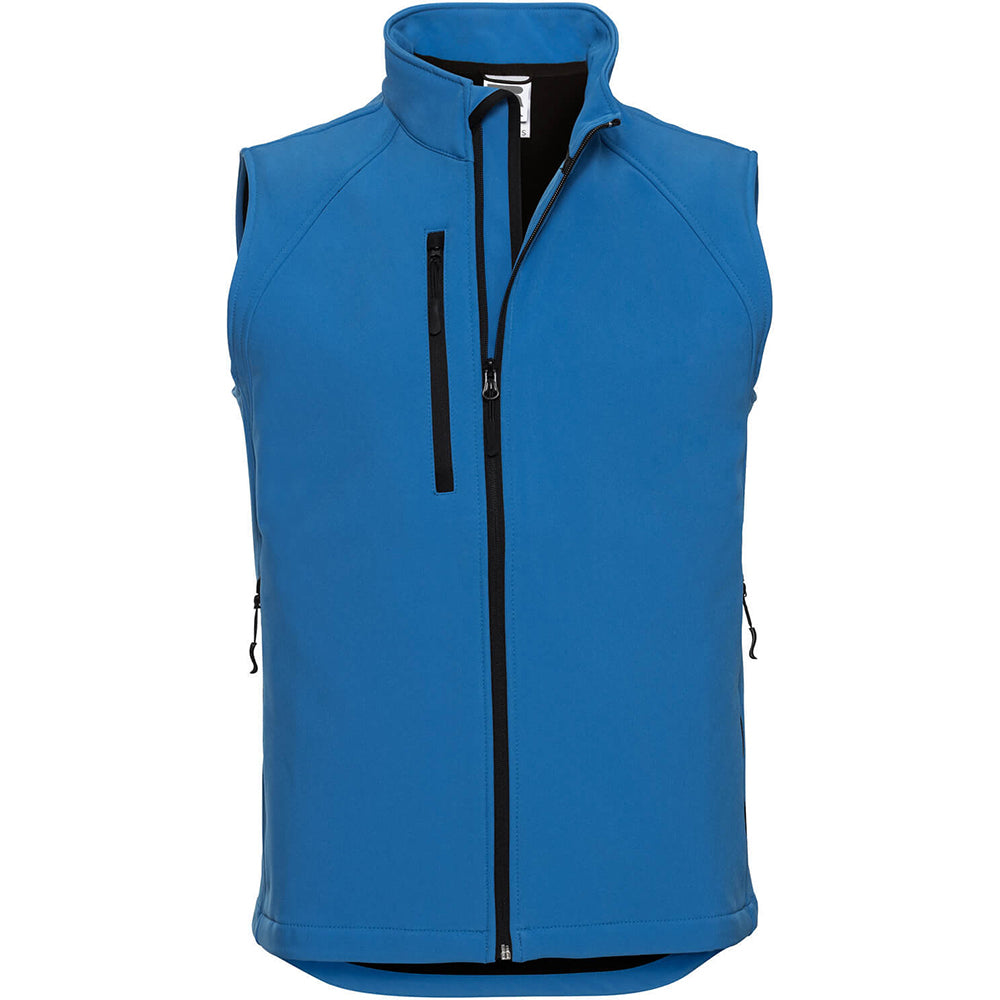 Azure Blue - Pack Shot - Russell Mens 3 Layer Soft Shell Gilet Jacket