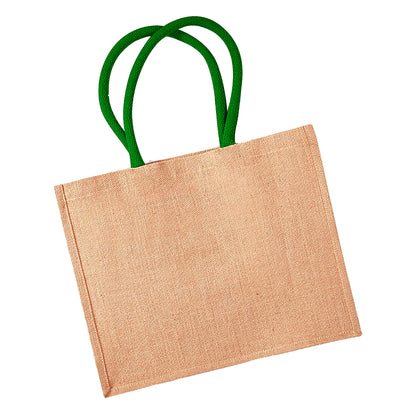 Natural-Forest Green - Back - Westford Mill Classic Jute Shopper Bag (21 Litres)
