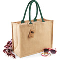 Natural-Forest Green - Side - Westford Mill Classic Jute Shopper Bag (21 Litres)