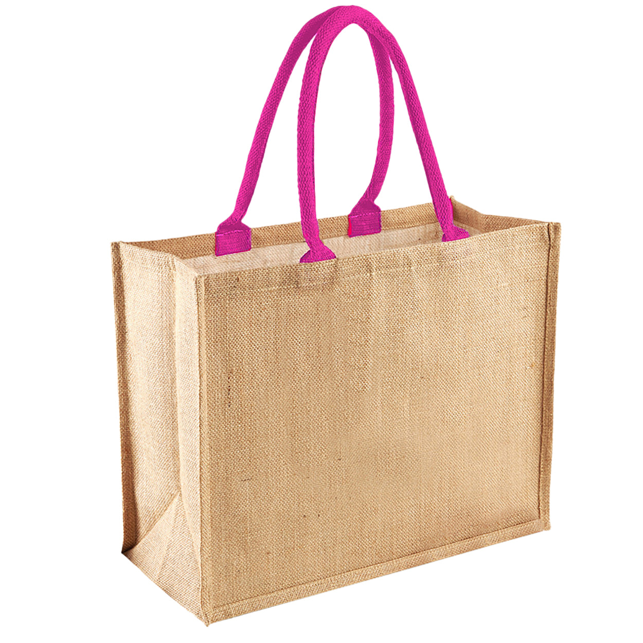 Natural-Fuchsia - Front - Westford Mill Classic Jute Shopper Bag (21 Litres)