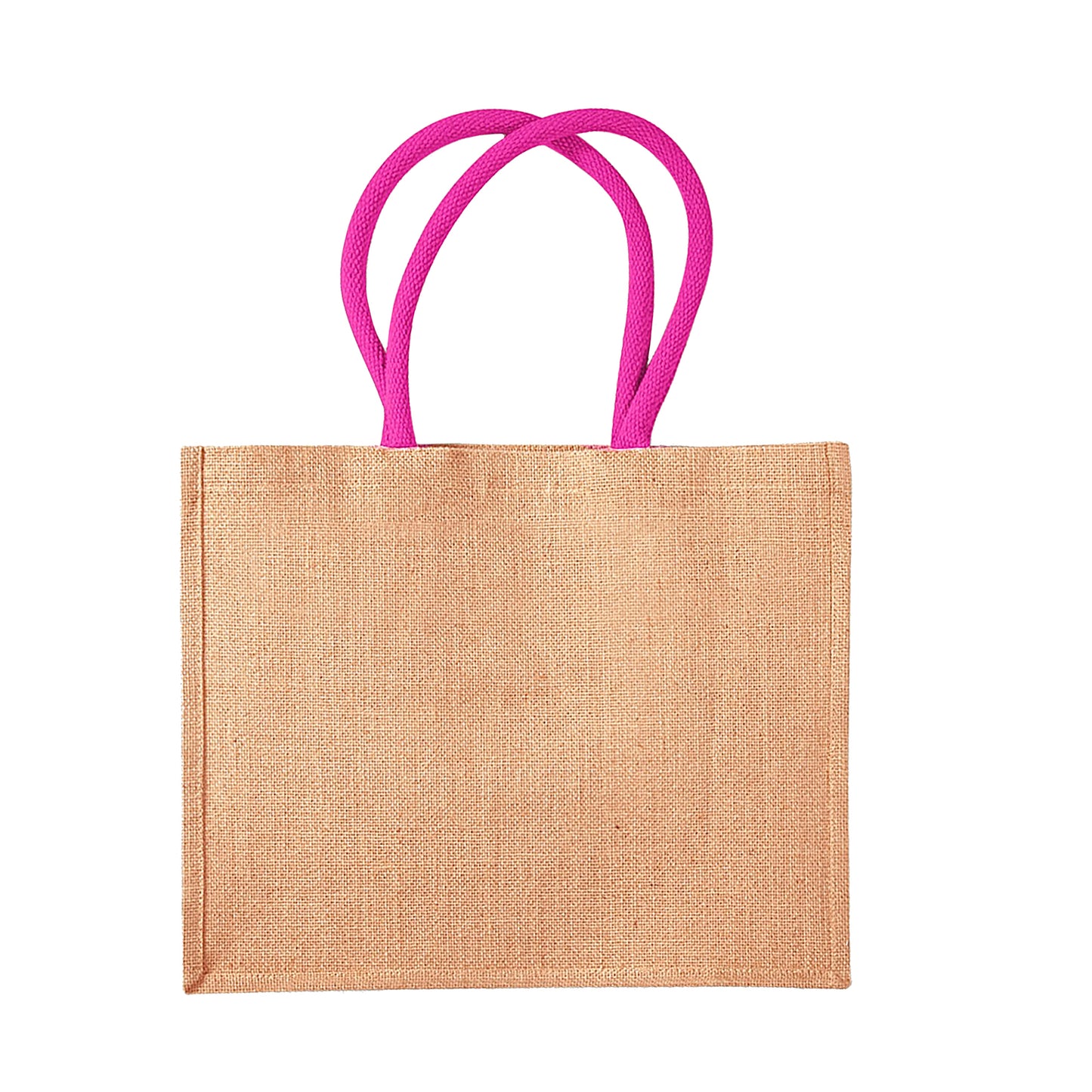 Natural-Fuchsia - Back - Westford Mill Classic Jute Shopper Bag (21 Litres)