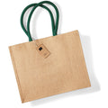 Natural-Forest Green - Front - Westford Mill Classic Jute Shopper Bag (21 Litres)