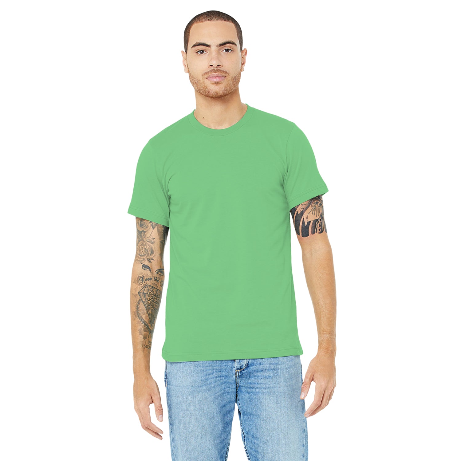 Heather Green - Back - Canvas Unisex Jersey Crew Neck T-Shirt - Mens Short Sleeve T-Shirt