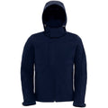 Navy Blue - Front - B&C Mens Hooded Softshell Breathable, Waterproof & Windproof Jacket (Fleece Lining)