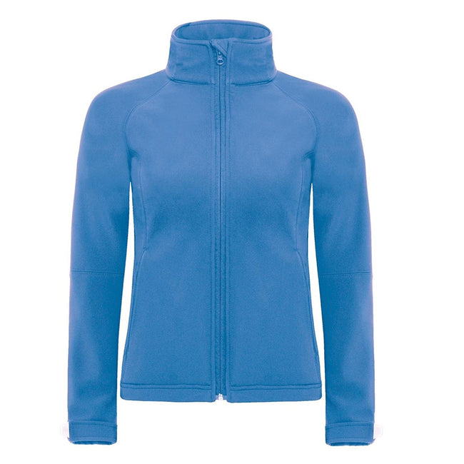 Azure Blue - Front - B&C Womens Hooded Premium Softshell Jacket (Windproof, Waterproof & Breathable)