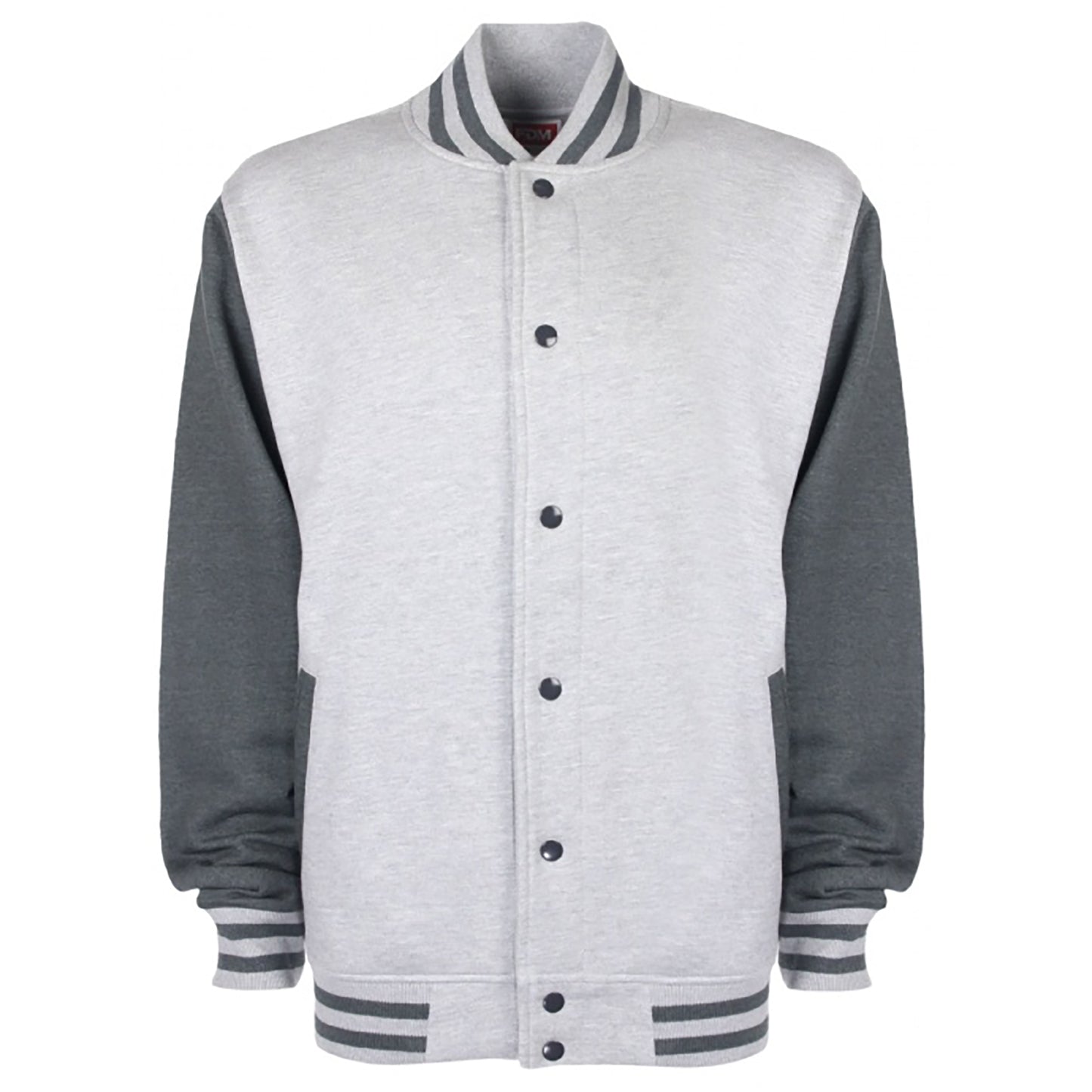 Heather Grey-Charcoal - Front - FDM Unisex Varsity - University Jacket (Contrast Sleeves)
