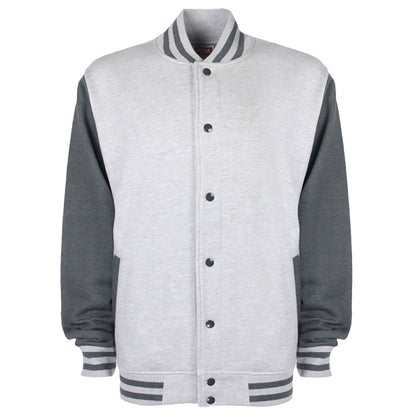 Heather Grey-Charcoal - Front - FDM Unisex Varsity - University Jacket (Contrast Sleeves)