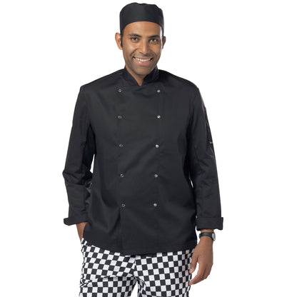 Black - Front - Dennys Mens Economy Long Sleeve Chefs Jacket - Chefswear