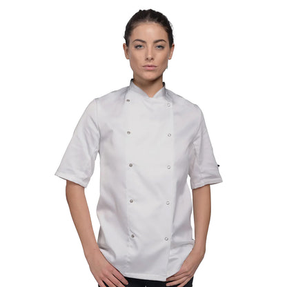 White - Back - Dennys Ladies-Womens Short Sleeve Chefs Jacket - Chefswear