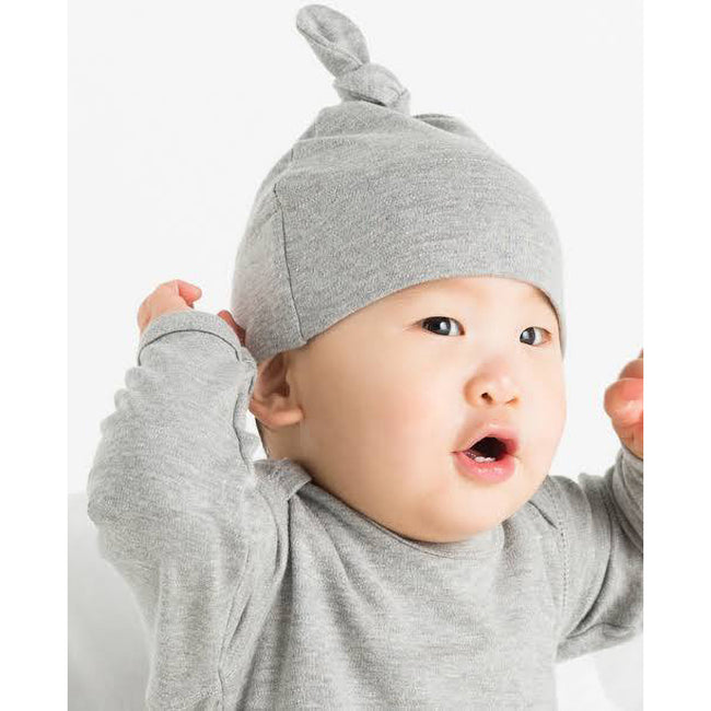 Heather Grey Melange - Side - Babybugz Baby 1 Knot Plain Hat