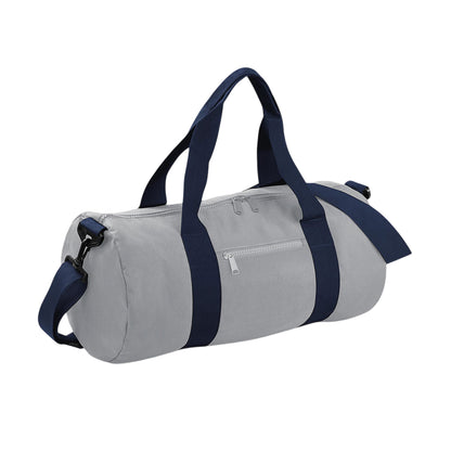 Light Grey-French Navy - Front - Bagbase Plain Varsity Barrel - Duffle Bag (20 Litres)