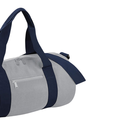 Light Grey-French Navy - Back - Bagbase Plain Varsity Barrel - Duffle Bag (20 Litres)