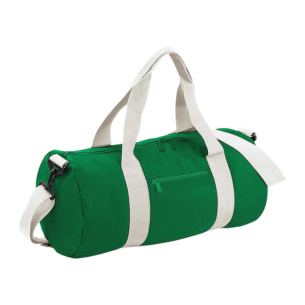 Kelly Green-Off White - Front - Bagbase Plain Varsity Barrel - Duffle Bag (20 Litres)