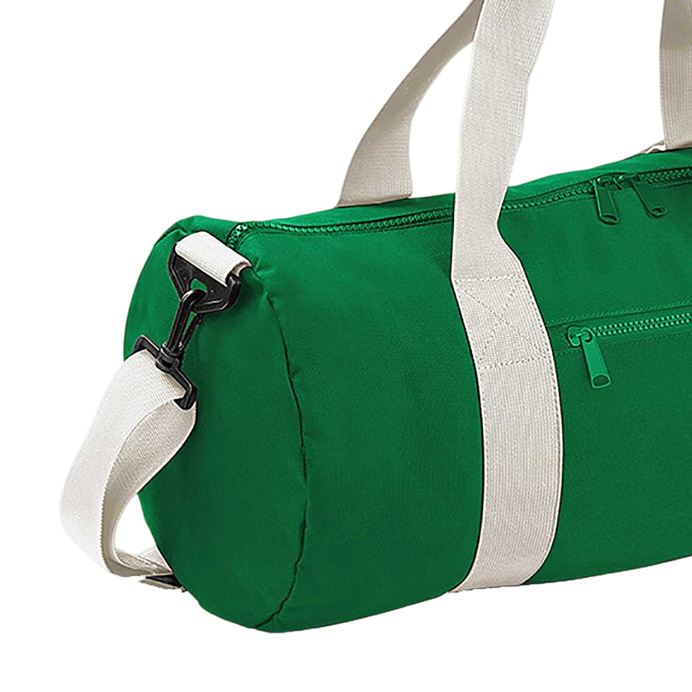 Kelly Green-Off White - Side - Bagbase Plain Varsity Barrel - Duffle Bag (20 Litres)
