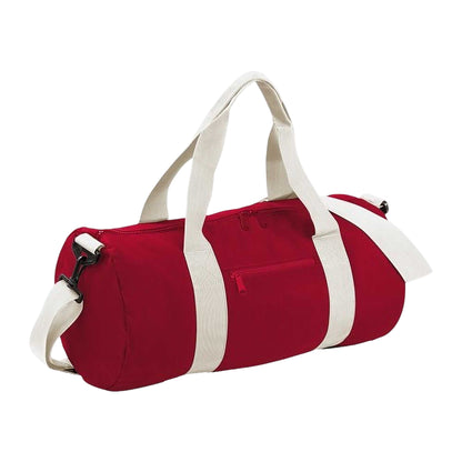 Burgundy-Off White - Lifestyle - Bagbase Plain Varsity Barrel - Duffle Bag (20 Litres)