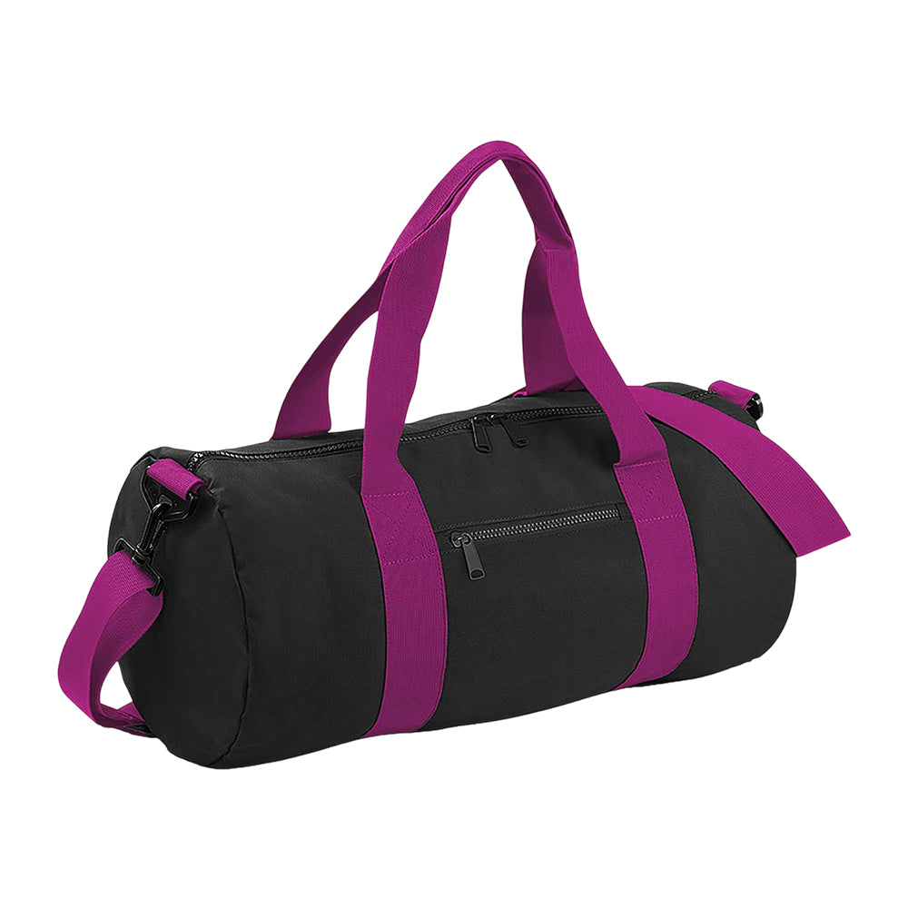 Black-Fuchia - Front - Bagbase Plain Varsity Barrel - Duffle Bag (20 Litres)