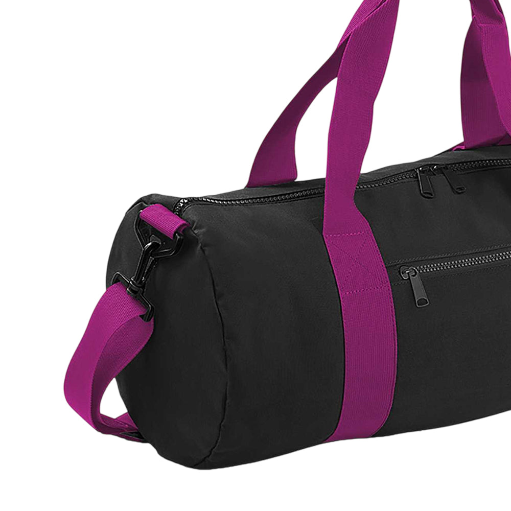 Black-Fuchia - Side - Bagbase Plain Varsity Barrel - Duffle Bag (20 Litres)
