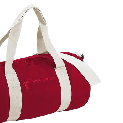Burgundy-Off White - Pack Shot - Bagbase Plain Varsity Barrel - Duffle Bag (20 Litres)