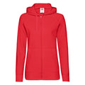 Red - Front - Fruit Of The Loom Ladies Fitted Lightweight Hooded Sweatshirts Jacket - Zoodie (240 GSM)