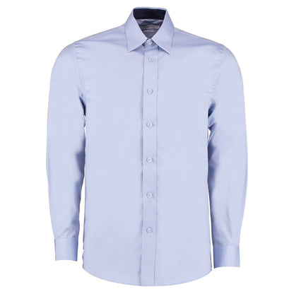 Light Blue-Navy - Front - Kustom Kit Mens Contrast Premium Oxford Shirt