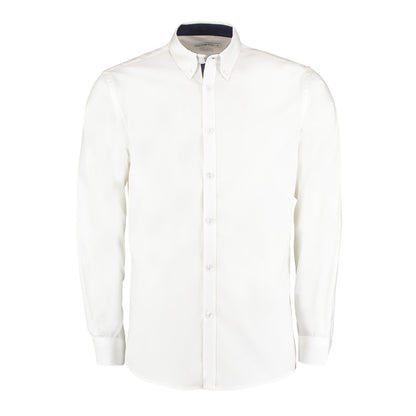 White-Navy - Front - Kustom Kit Mens Contrast Premium Oxford Shirt