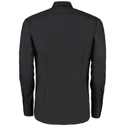 Black - Back - Kustom Kit Mens Slim Fit Long Sleeve Business - Work Shirt