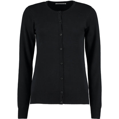 Black - Back - Kustom Kit Womens Round Neck Cardigan - Ladies Knitwear