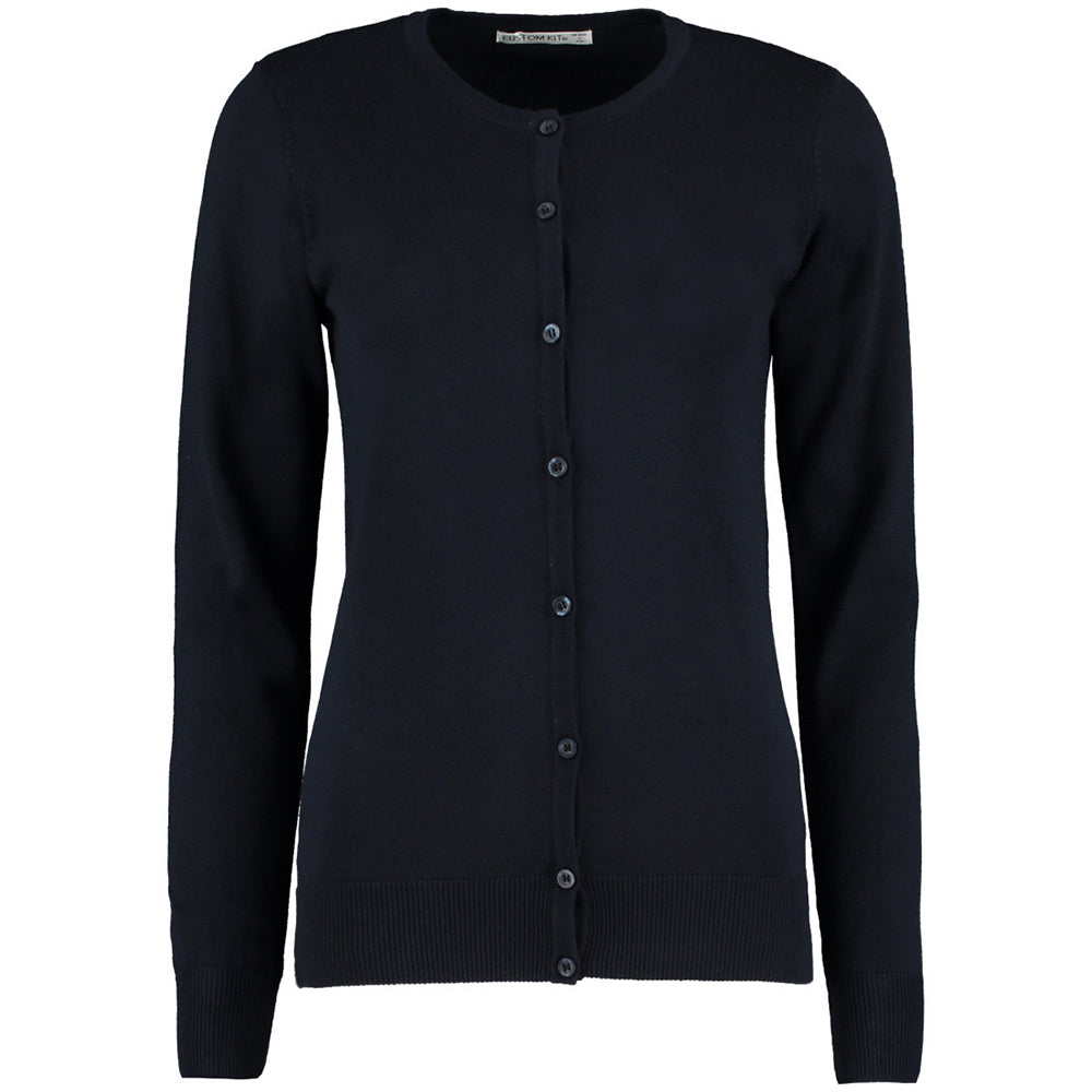 Navy Blue - Back - Kustom Kit Womens Round Neck Cardigan - Ladies Knitwear
