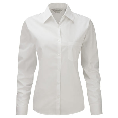 White - Front - Jerzees Ladies-Womens Long Sleeve Pure Cotton Work Shirt