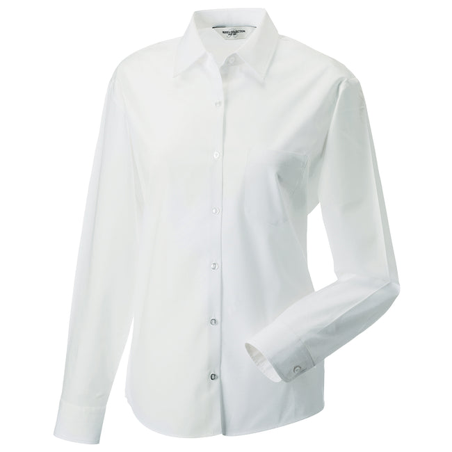 White - Back - Jerzees Ladies-Womens Long Sleeve Pure Cotton Work Shirt