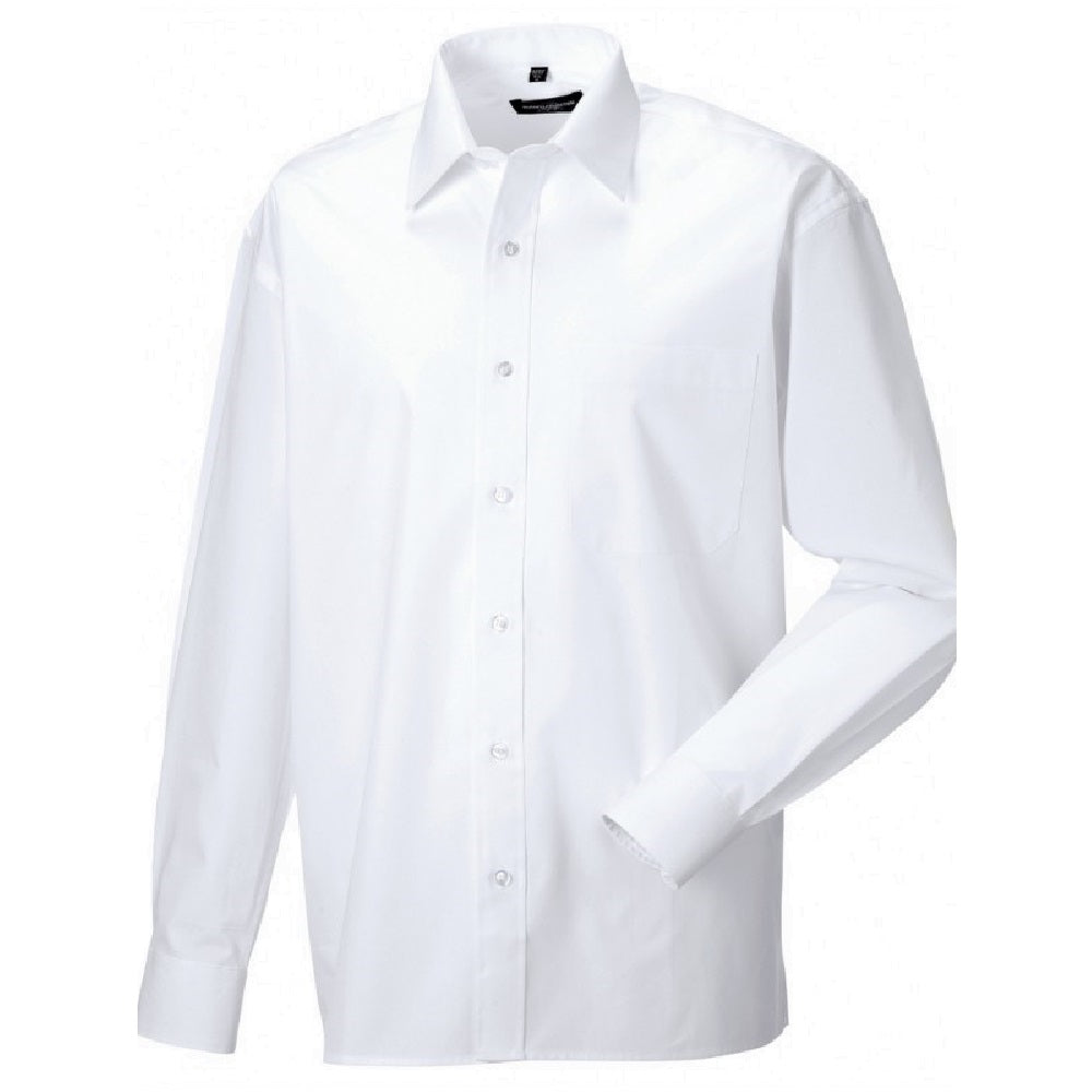 White - Back - Russell Mens Long Sleeve Pure Cotton Work Shirt