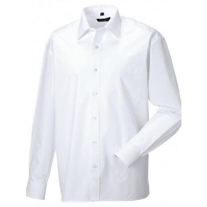 White - Back - Russell Mens Long Sleeve Pure Cotton Work Shirt
